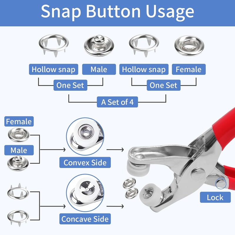Vintex 100Set Metal Snap Button Kit - Silver Hollow Snaps for Fabric, 9.5mm Sewing Button Snaps for DIY Crafts, Clothing & Sewing Projects(Not Tools) - Image 3